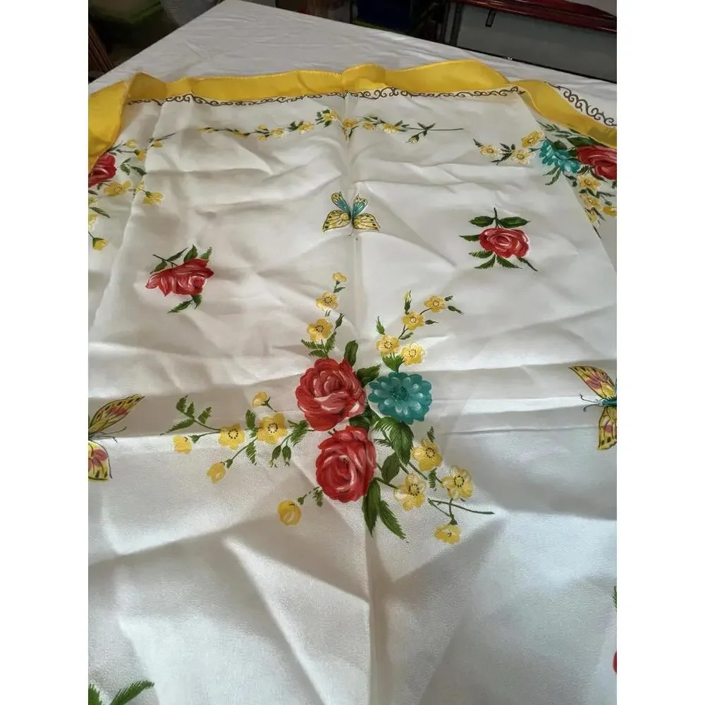 Vintage 50s Rayon Floral‎ Scarf Hand Rolled Edge WPL 10360 Made Japan 30